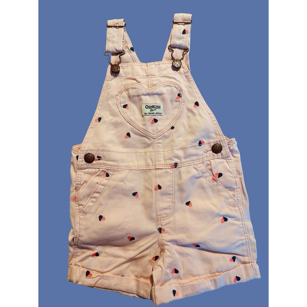 Oshkosh B'gosh Pink Shortalls Overalls Heart Pocket Vestbak Toddler Girls 2T